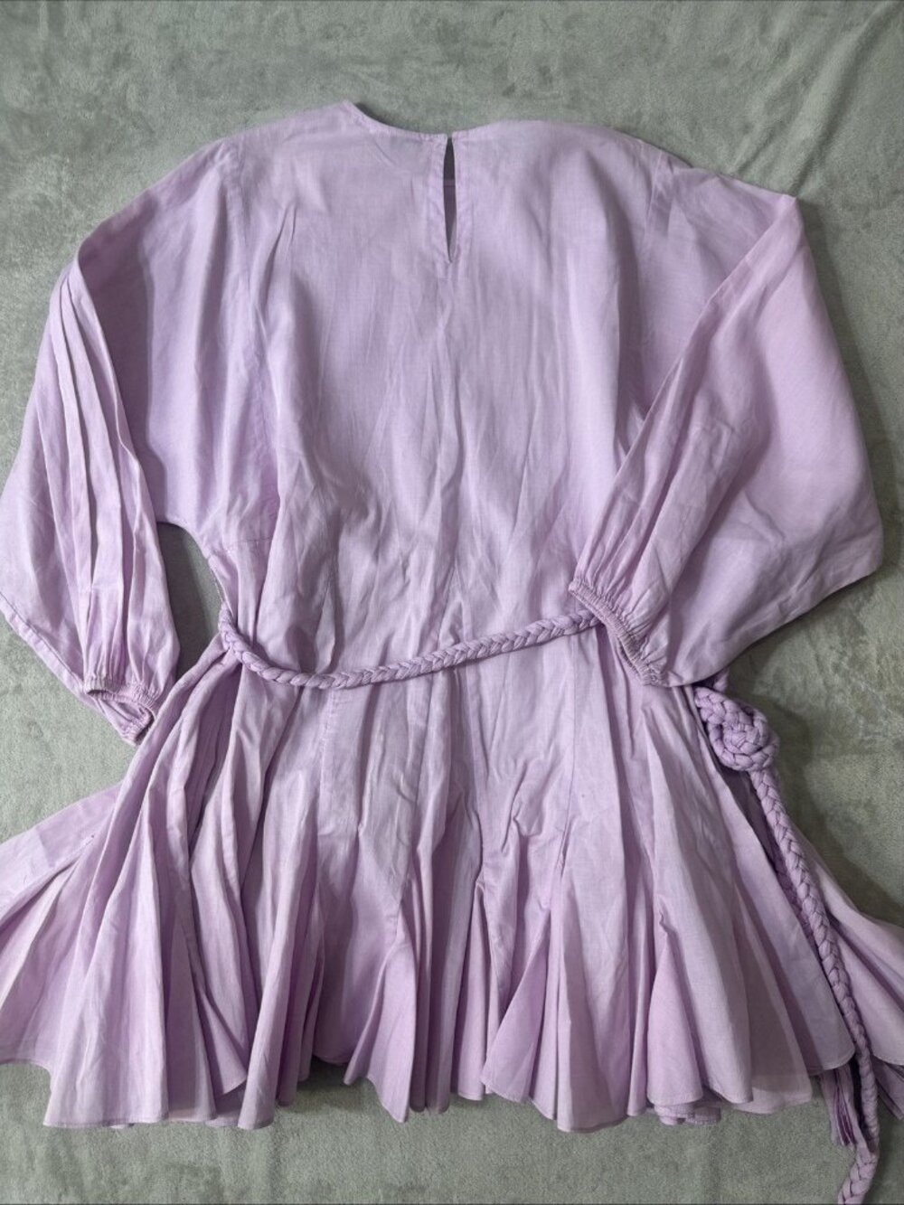 Rhode Lavender Mini Dress Braided Waist Tie Flowy Long Sleeve XS - Picture 8 of 9